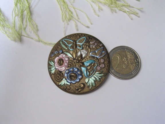 Broche bronskleurig met emaille vlinders op bloemen 4.5 cm - Afbeelding 2