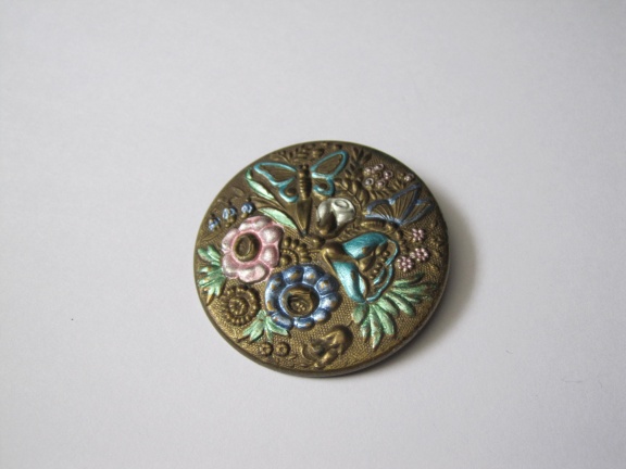 Broche bronskleurig met emaille vlinders op bloemen 4.5 cm - Afbeelding 5