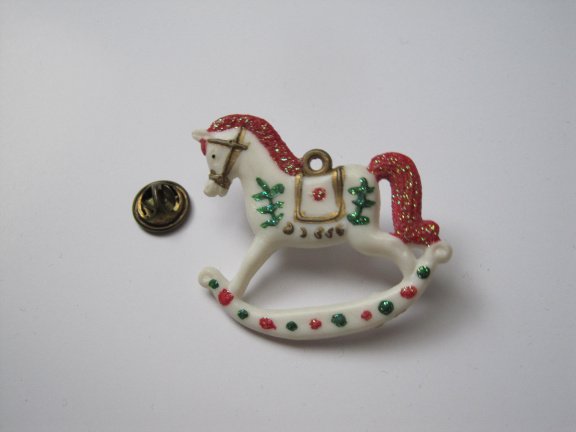 Broche/hanger kunststof kerst paard met glitter manen en staart 4.5x4.4 cm. - Afbeelding 5