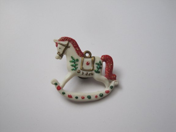 Broche/hanger kunststof kerst paard met glitter manen en staart 4.5x4.4 cm. - Afbeelding 6