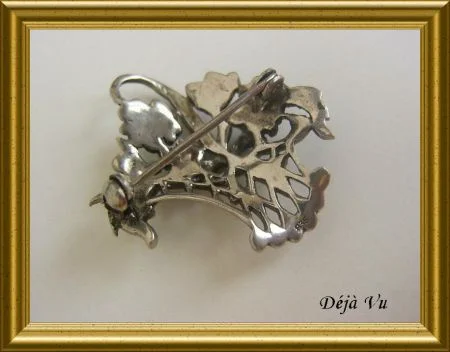 Oude zilveren broche : bloemenmandje - Afbeelding 3