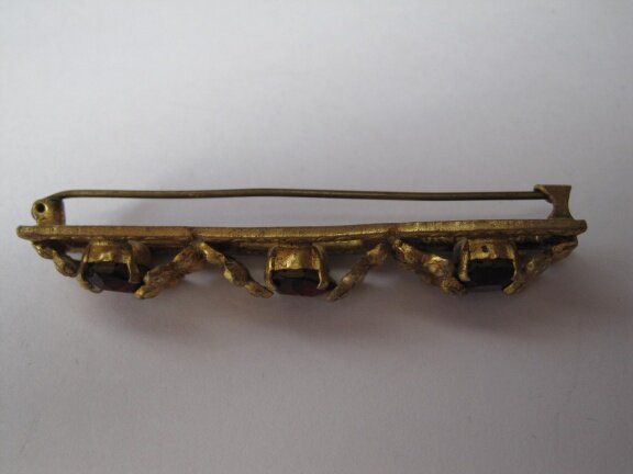 Broche antiek met Tsjechisch boheems rode kristal stenen 6.4x1.2 cm - Afbeelding 7