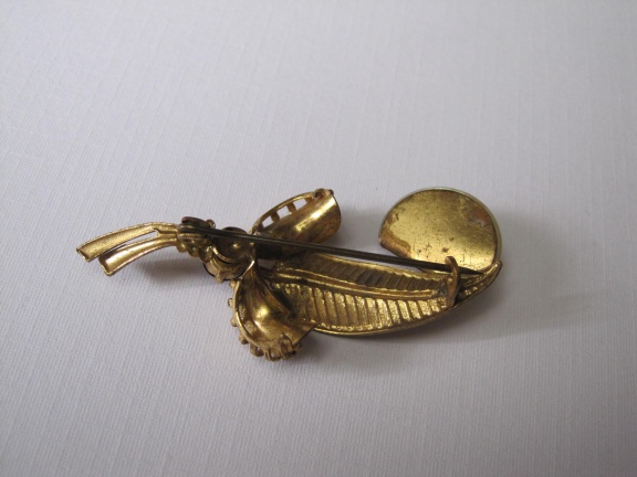 Broche antiek bladmodel aurora en parelmoer 5.6x2.2 cm - Afbeelding 2