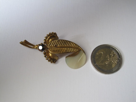 Broche antiek bladmodel aurora en parelmoer 5.6x2.2 cm - Afbeelding 3