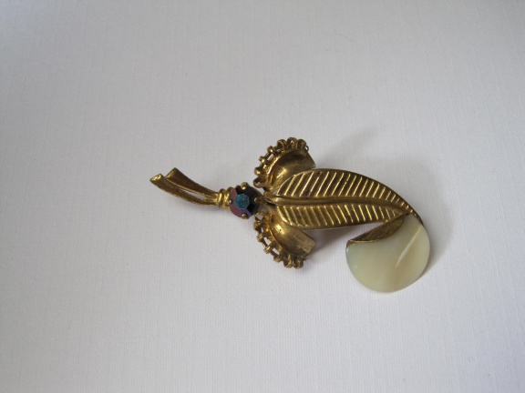 Broche antiek bladmodel aurora en parelmoer 5.6x2.2 cm - Afbeelding 4