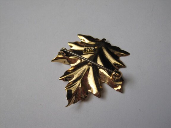 Zilveren verguld broche Coro vergulde bladbroche 3.4x3.3 cm. - Afbeelding 2