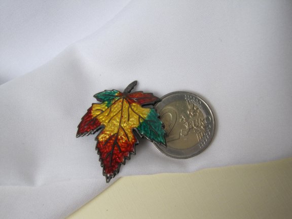 Zilveren broche antieke maple leaf esdoorn blad herfstkleuren emaille 4.1x3.5 cm - Afbeelding 4