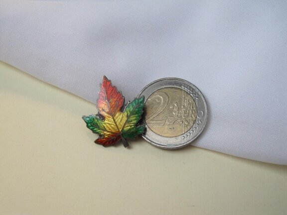 Zilveren broche maple leaf Canadese Esdoorn in herfstkleuren emaille 2.5x2.2 cm - Afbeelding 3