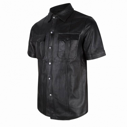 Fraai zwart leren overhemd in small t/m 6xl - nr. 1