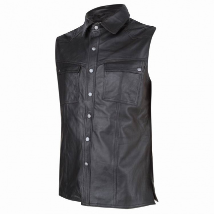Mouwloos leren overhemd in small t/m 6xl - nr. 1