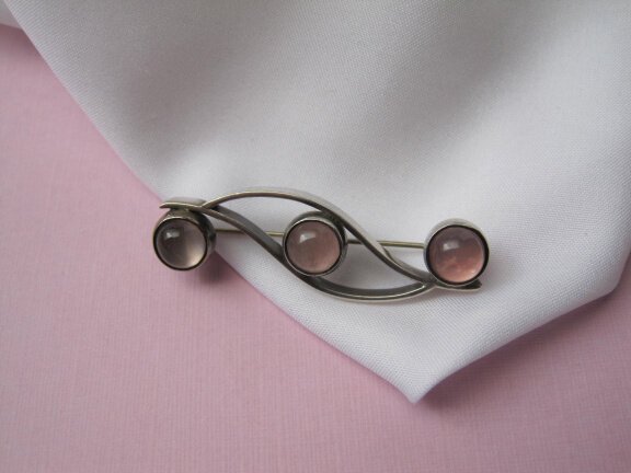 Zilveren broche modernistisch met drie rozenkwarts edelstenen 4.8x1.4 cm - Afbeelding 7