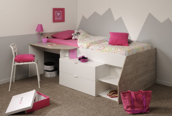 Welp kajuitbed milky bed met bureau en bedbodem bij beddentoko.nl NF-01