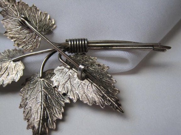 Zilveren broche antiek Art Deco blad takjes model 6.7x4.8 cm - Afbeelding 2