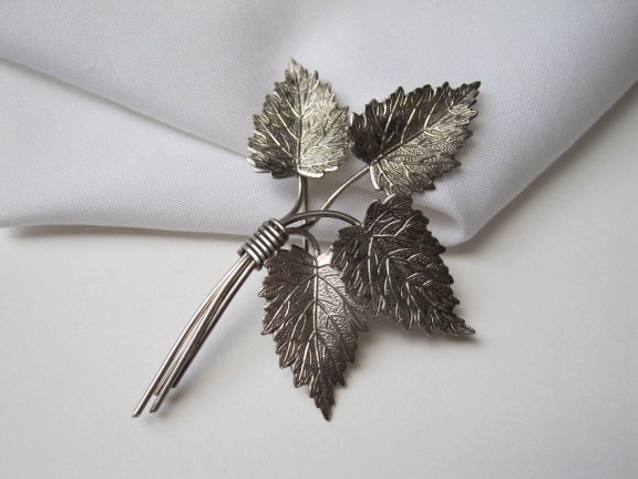Zilveren broche antiek Art Deco blad takjes model 6.7x4.8 cm - Afbeelding 6