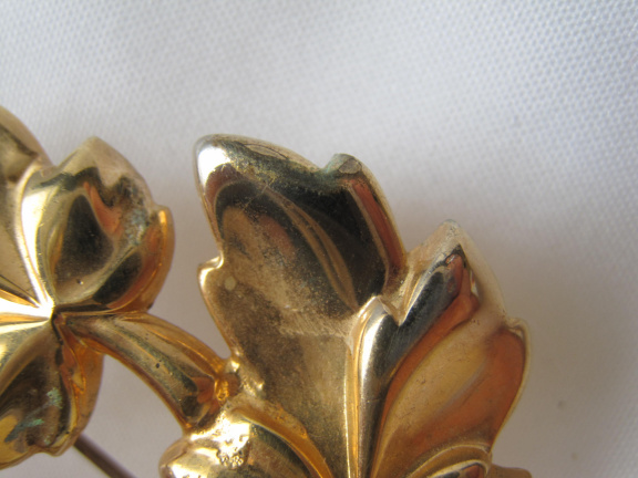 Broche antiek Barclay goudkleurig vergulde bladeren krans 5.5 cm - Afbeelding 8