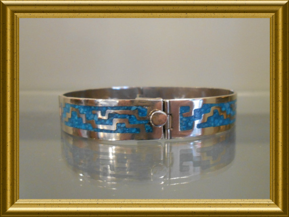 Mooie alpacca armband : turkoois, Mexico // beautiful alpacca bracelet, turquoise, Mexico - nr. 1