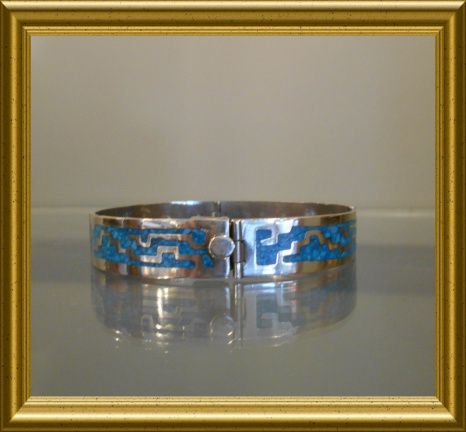 Mooie alpacca armband : turkoois, Mexico // beautiful alpacca bracelet, turquoise, Mexico - Afbeelding 2