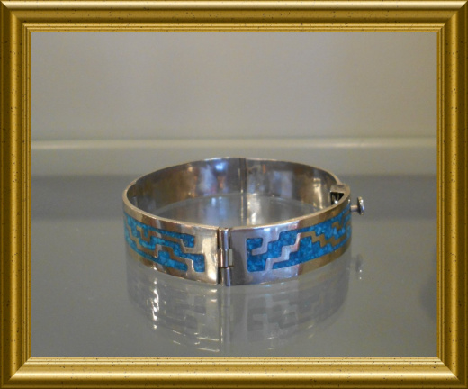 Mooie alpacca armband : turkoois, Mexico // beautiful alpacca bracelet, turquoise, Mexico - Afbeelding 3