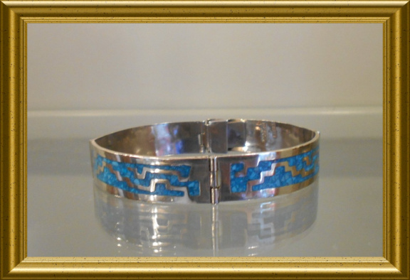 Mooie alpacca armband : turkoois, Mexico // beautiful alpacca bracelet, turquoise, Mexico - Afbeelding 4