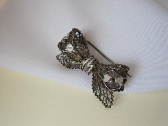 Zilveren broche antiek filigrain strikmodel 3.4x1.8 cm - Afbeelding 2
