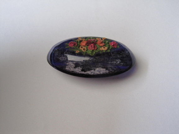 Broche antiek paars transparant lucite met bloemetjes opleg 4.5x2.8 cm - Afbeelding 6