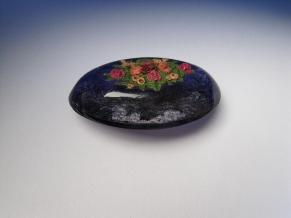 Broche antiek paars transparant lucite met bloemetjes opleg 4.5x2.8 cm - Afbeelding 7
