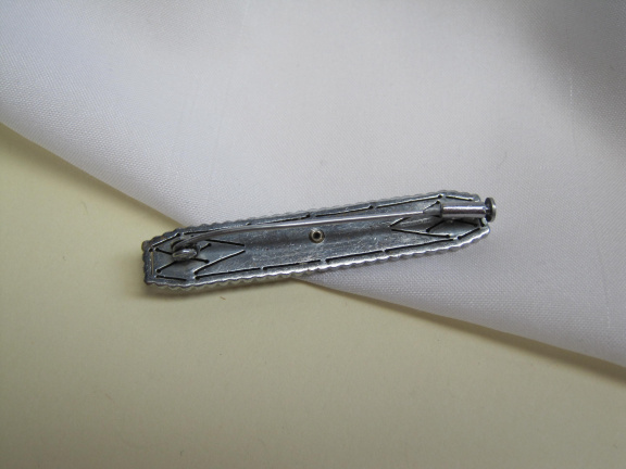 Broche antiek Art Deco zilverkleurig zwart en glassteentjes 5.1x0.9 cm - Afbeelding 5