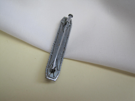 Broche antiek Art Deco zilverkleurig zwart en glassteentjes 5.1x0.9 cm - Afbeelding 6