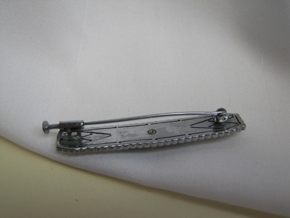 Broche antiek Art Deco zilverkleurig zwart en glassteentjes 5.1x0.9 cm - Afbeelding 7