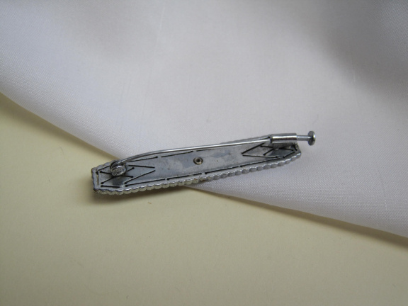 Broche antiek Art Deco zilverkleurig zwart en glassteentjes 5.1x0.9 cm - Afbeelding 8