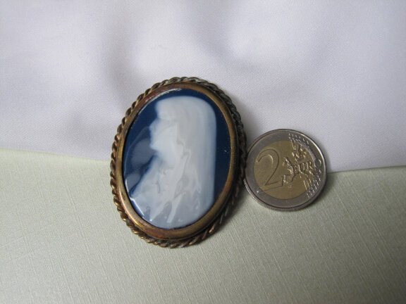 Broche antiek limoges porseleinen blauw wit Moeder Maria 5.4x4.2 cm - Afbeelding 5
