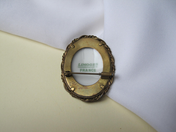 Broche antiek limoges porseleinen bloemafbeeding cabochon 4.7x3.6 cm - Afbeelding 2