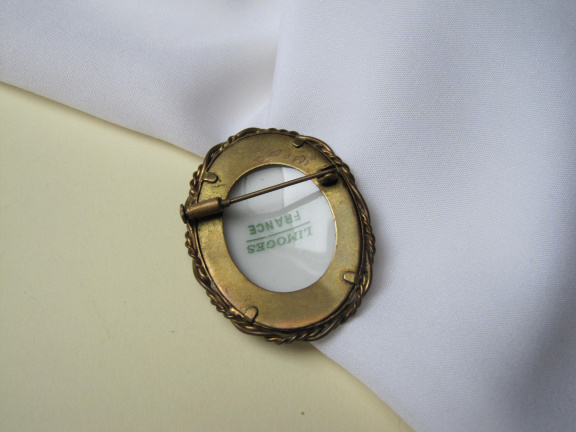 Broche antiek limoges porseleinen bloemafbeeding cabochon 4.7x3.6 cm - Afbeelding 7