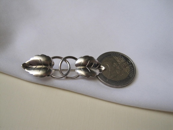 Zilveren art deco twee ringen broche 4.8x1.4 cm - Afbeelding 2