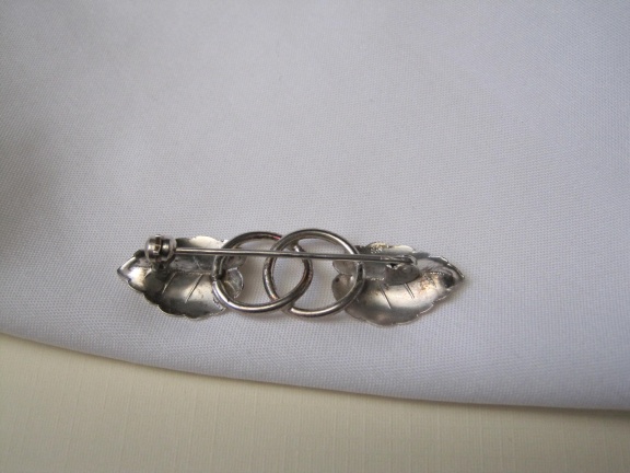Zilveren art deco twee ringen broche 4.8x1.4 cm - Afbeelding 3