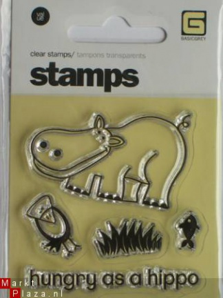 OP=OP Basic grey clear stempel hungry as a hippo