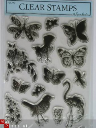 OP=OP the paper studio clear stempel botanicals & birds XL