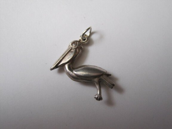 Zilveren antieke bedel pelikaan vogel 2.1x2.1 cm - Afbeelding 2