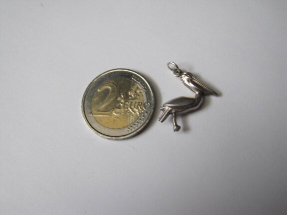 Zilveren antieke bedel pelikaan vogel 2.1x2.1 cm - Afbeelding 3