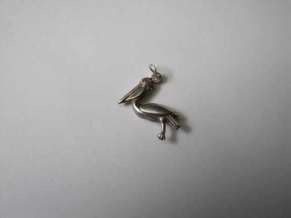 Zilveren antieke bedel pelikaan vogel 2.1x2.1 cm - Afbeelding 4