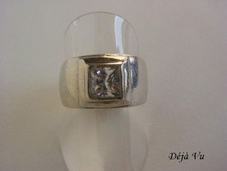 Oude sterling zilveren ring ; steentje - Afbeelding 2