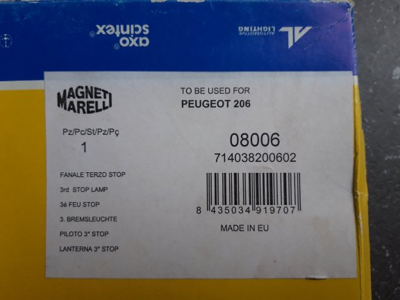 Peugeot 206 (98-09) (2A/C) Hatchback 3e Remlicht Magneti Marelli 714038200602 NOS - Afbeelding 7