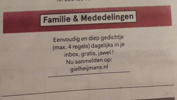 EENVOUDIG EN DIEP GEDICHTJE dagelijks in je mailbox - nr. 1