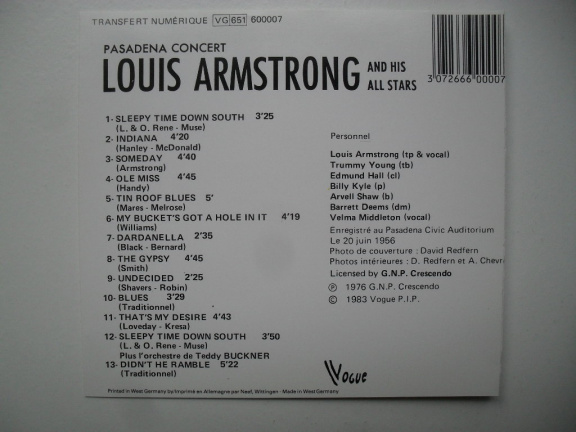 Louis Armstrong and All Stars Pasadena concert -1956 - Afbeelding 2