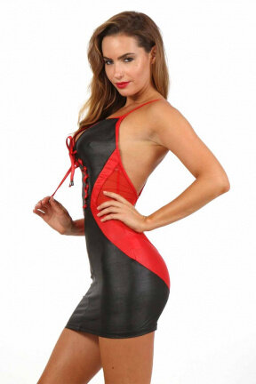Wetlook Jurkje Zwart-Rood S/M of L/XL - Afbeelding 2