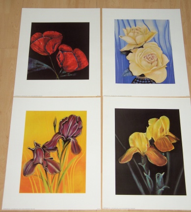 BLOEMEN KLAPROOS, ROOS EN IRISSEN 4 POSTERS NIEUW.