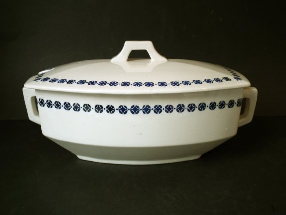 witte vintage dekschaal met blauwe motieven