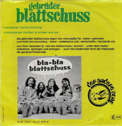 singel Gebrüder Blattschuss - Kreuzberger nächte /geräuschhitparade - Afbeelding 2