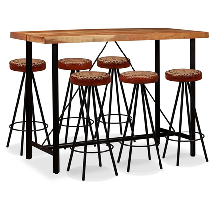 7-delige Barset massief sheeshamhout, echt leer en canvas