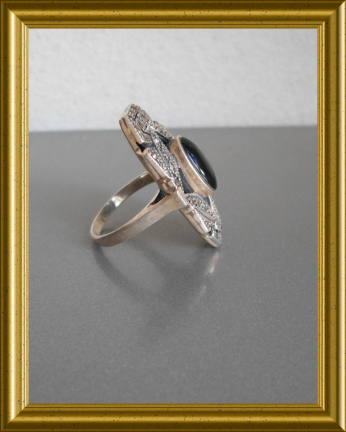 Mooie grote zilveren ring : zwart met markasiet - Afbeelding 4